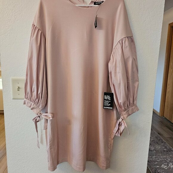 Express Tie Balloon Sleeve Ponte Shift Dress Pink Size L New With Tags - Picture 3 of 8